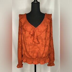 Anthropologie XL Textured Ruffled Floral Top Boho Peasant Festival Cottagecore